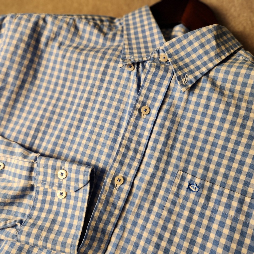 Southern Tide Button Down Shirt Mens L Blue‎ White Gingham Check Long Sleeve